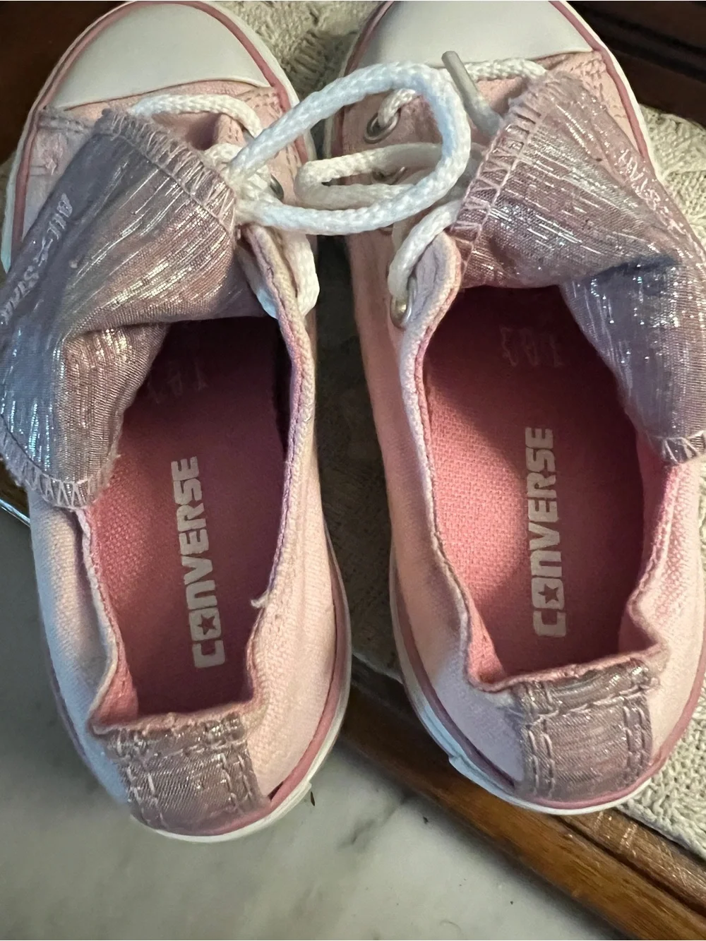 CONVERSE Classic Fold Over Tongue Metallic Pink Low Top Sneakers Girl's Size 11